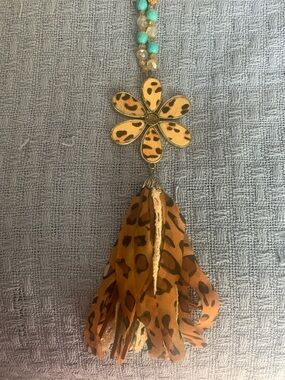 Boho ,Turquoise Bead Bracelet with Leopard Flower Tassel